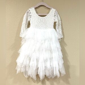 White Long Sleeve Flower Girl Dress